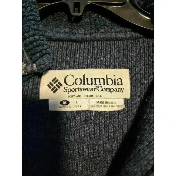 Women's Size Medium Vintage USA Made Columbia Deep Pile Blue Navy Fleece Jacket - Picture 3 of 6